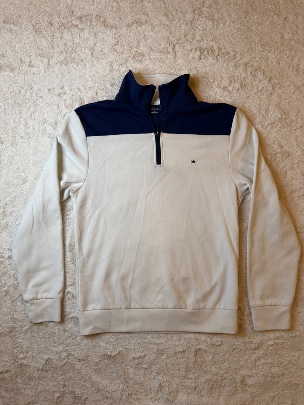 Crown & Ivy Men’s Navy & White Colorblock 1/4-Zip Pullover Size S Preppy
